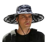 Dasongff Cappello da sole esterno a tesa larga con 2 ventilatori solari per uomo e donna UPF 50+, cappello da pesca e spiaggia con ventilatore integrato, Camouflage 3, Taglia unica