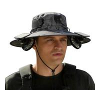 Dasongff Cappello da sole esterno a tesa larga con 2 ventilatori solari per uomo e donna UPF 50+, cappello da pesca e spiaggia con ventilatore integrato, Verde militare, Taglia unica