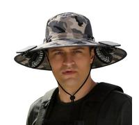 Dasongff Cappello da sole esterno a tesa larga con 2 ventilatori solari per uomo e donna UPF 50+, cappello da pesca e spiaggia con ventilatore integrato, Camouflage 2, Taglia unica