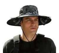 Dasongff Cappello da sole esterno a tesa larga con 2 ventilatori solari per uomo e donna UPF 50+, cappello da pesca e spiaggia con ventilatore integrato, Camouflage 6, Taglia unica