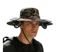 Dasongff Cappello da sole esterno a tesa larga con 2 ventilatori solari per uomo e donna UPF 50+, cappello da pesca e spiaggia con ventilatore integrato, Mimetico 1, Taglia unica