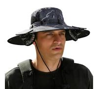 Dasongff Cappello da sole esterno a tesa larga con 2 ventilatori solari per uomo e donna UPF 50+, cappello da pesca e spiaggia con ventilatore integrato, Mimetico 8, Taglia unica
