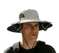 Dasongff Cappello da sole esterno a tesa larga con 2 ventilatori solari per uomo e donna UPF 50+, cappello da pesca e spiaggia con ventilatore integrato, grigio, Taglia unica
