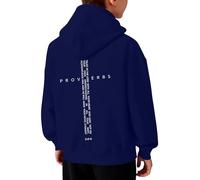 Dasongff Felpa con Cappuccio Cristiani per Ragazzi Felpe Religiose Gesù Felpa Ragazzo Croce Hoodie Vintage con Versetti Biblici Maglioni Grafici Manica Lunga con Tasche, Blu marino, 13-14 Anni
