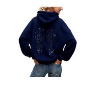 Dasongff - Felpa con cappuccio da donna Angel, con ali di angelo in strass e tasche, casual, a maniche lunghe, per autunno e inverno. Streetwear sportivo, abbigliamento economico, M
