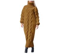 Dasongff Fernanda - Vestito a maglia a costine, maniche a campana, da donna, casual, retrò, traspirante, per feste, feste, feste, cocktail, feste, club, serate, matrimoni, marrone, L