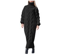 Dasongff Fernanda - Vestito a maglia a costine, maniche a campana, da donna, casual, retrò, traspirante, per feste, feste, feste, cocktail, feste, club, serate, matrimoni, Nero , L