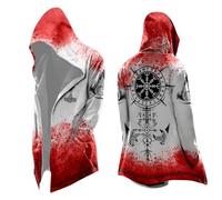 Dasongff Giacca con cappuccio da uomo vichingo maglione in pile di marca calda militare a maniche lunghe felpe rune retrò moda personalità motociclista trendy cardigan stile cappotto, bianco, S
