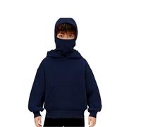 Dasongff Giacca da bambino con cappuccio unisex, integrata, con cappuccio, Y2k Balaclava con cerniera, tinta unita, giacca di grandi dimensioni, blu, 11-12 Anni