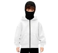 Dasongff Giacca da bambino con cappuccio unisex, integrata, con cappuccio, Y2k Balaclava con cerniera, tinta unita, giacca di grandi dimensioni, Z bianco, 11-12 Anni
