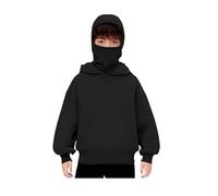 Dasongff Giacca da bambino con cappuccio unisex, integrata, con cappuccio, Y2k Balaclava con cerniera, tinta unita, giacca di grandi dimensioni, A nero, 11-12 Anni