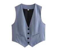 Dasongff Gilet senza maniche da donna, completamente foderato per abiti da festa per donne, alla moda, senza maniche, scollo a V, top corto, costume estivo, elegante, slim, giacca da festa retrò, Blu