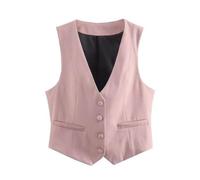 Dasongff Gilet senza maniche da donna, completamente foderato per abiti da festa per donne, alla moda, senza maniche, scollo a V, top corto, costume estivo, elegante, slim, giacca da festa retrò, Rosa