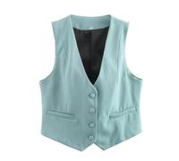 Dasongff Gilet senza maniche da donna, completamente foderato per abiti da festa per donne, alla moda, senza maniche, scollo a V, top corto, costume estivo, elegante, slim, giacca da festa retrò, blu