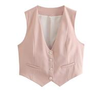 Dasongff Gilet senza maniche da donna, completamente foderato per abiti da festa per donne, alla moda, senza maniche, scollo a V, top corto, costume estivo, elegante, slim, giacca da festa retrò, rosa