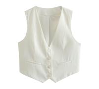 Dasongff Gilet senza maniche da donna, completamente foderato per abiti da festa per donne, alla moda, senza maniche, scollo a V, top corto, costume estivo, elegante, slim, giacca da festa retrò