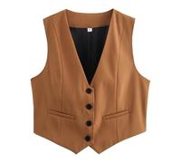 Dasongff Gilet senza maniche da donna, completamente foderato per abiti da festa per donne, alla moda, senza maniche, scollo a V, top corto, costume estivo, elegante, slim, giacca da festa retrò
