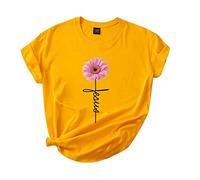 Dasongff Maglietta estiva da donna, girocollo, a maniche corte, tinta unita, crop top con girasole, basic casual