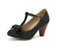 Dasongff Mary Jane - Scarpe da donna vintage in denim con fiocco rotondo basso e tacco, blocco Gatsby Victorian anni '20, con cinturino a T, A nero, 37 EU
