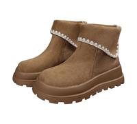 Dasongff Mini-Botte Inverno Per Le Donne Stivaletti Corti Comodi Foderati in Pelliccia Faux Camoscio Fodera Calda e Morbida Scarpe Botas de Invierno Para Mujer, Colore: cachi., 36 EU