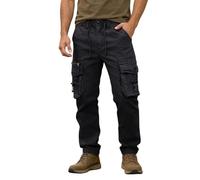 Dasongff Pantaloni da lavoro da uomo resistenti a taglio dritto, pantaloni da canto, da uomo, militari, multitasche, in vita, elasticizzati, per sci, moto, trekking, pesca, Nero , 34