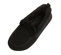 Dasongff Pantofole da donna in camoscio Mocassino in pelle scamosciata antiscivolo in schiuma di memoria con fodera in lana, suola in gomma, comode, Nero , 39 EU