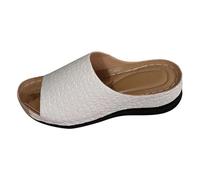 Dasongff Pantofole in pelle da donna sandali moda punta aperta zeppa piattaforma pantofole premium ortopediche sandali vintage pantofole da spiaggia estive, bianco, 39 EU