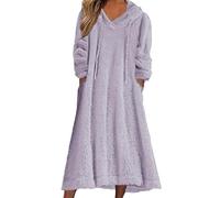 Dasongff Pigiama in Pile Corallo per Donna, Collo Tondo Maglia Camicia da Notte Lunga con Tasche, Vestito in Maglia Donna Inverno, Taglia Grande, Elegante, Sexy, Spesso e Caldo, viola., L