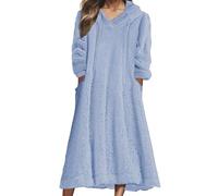 Dasongff Pigiama in Pile Corallo per Donna, Collo Tondo Maglia Camicia da Notte Lunga con Tasche, Vestito in Maglia Donna Inverno, Taglia Grande, Elegante, Sexy, Spesso e Caldo, M