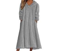 Dasongff Pigiama in Pile Corallo per Donna, Collo Tondo Maglia Camicia da Notte Lunga con Tasche, Vestito in Maglia Donna Inverno, Taglia Grande, Elegante, Sexy, Spesso e Caldo, grigio, XXL