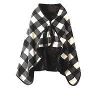 Dasongff Poncho a quadri con cappuccio in pelliccia sintetica per donne vintage sciolto mantelli casual cardigan scialle in pile plaid scialle mantello caldo invernale con bottoni coperta casa ufficio