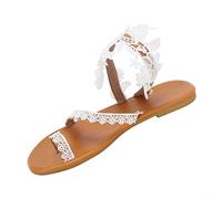 Dasongff Sandali con cinturino piatto, sandali da spiaggia, eleganti, pizzo, fiori estivi, per il tempo libero, Vintage, cerchietto, anello glassatore, sandali romani, scarpe con dita
