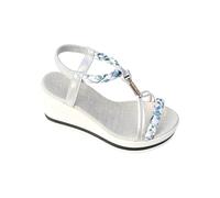 Dasongff Sandali con zeppa da donna, estivi, antiscivolo, traspiranti e nudi, stile Boemia, punta aperta con tacco sandalo e piattaforma da donna, elegante Comfy Semi Trailer Sandali, Azzurro, 39 EU