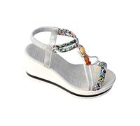 Dasongff Sandali con zeppa da donna, estivi, antiscivolo, traspiranti e nudi, stile Boemia, punta aperta con tacco sandalo e piattaforma da donna, elegante Comfy Semi Trailer Sandali, multicolore, 38