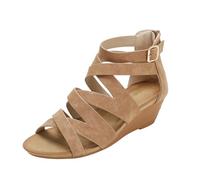 Dasongff Sandali con zeppa da donna spartani, sandali gladiatore da donna, comodi, estivi, con spose per spiaggia, vacanze e tutti i giorni, marrone, 38 EU