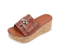 Dasongff Sandali da donna, comodi, alla moda, con tacco, pantofole estive, con punta aperta, stile roma, scarpe vintage, pantofole per spiaggia, vacanze, casual, pantofole, marrone, 38 EU