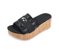 Dasongff Sandali da donna, comodi, alla moda, con tacco, pantofole estive, con punta aperta, stile roma, scarpe vintage, pantofole per spiaggia, vacanze, casual, pantofole, Nero , 38 EU