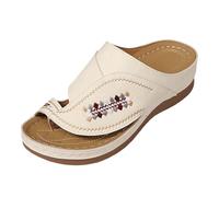 Dasongff Sandali da donna comodi con supporto per l'arco, sandali casual a punta chiusa, scarpe basse basse larghe, sandali alla moda, beige, 38 EU