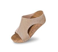 Dasongff Sandali da donna estivi comodi in pelle da donna, sandali alla moda, punta aperta con zeppe, piattaforma di alta qualità, ortopedici, vintage, pantofole da spiaggia estive, Beige 1, 41 EU