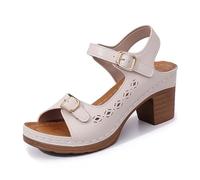 Dasongff Sandali da donna in pelle con zeppe, tacco alto, muli da donna, ortopedici, regolabili, pantofole comode a punta aperta e piattaforma, pantofole da spiaggia, bianco, 39 EU