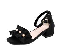 Dasongff Sandali da principessa per ragazze con papillon e suola morbida a punta aperta e fiore rotto Scarpe estive in pelle traspirante per matrimoni, compleanni, travestimenti, cosplay, nero 2, 32