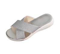 Dasongff Sandali Donna Estate Confortevole Boheme Antiscivolo Moda Punta Aperta Zeppe Piattaforma Pantofole Premium Eleganti Larga Caviglia Elastico Scarpe Casual Beach Sandals, argento, 36 EU