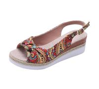 Dasongff Sandali Donna Estate Confortevole Boheme Antiscivolo Moda Punta Aperta Zeppe Piattaforma Pantofole Premium Eleganti Larga Caviglia Elastico Scarpe Casual Beach Sandals, rosso, 40 EU