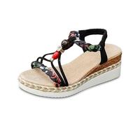 Dasongff Sandali espadrillas Zeppe donna estate piattaforma scarpe boemia punta aperta comfort sposa caviglia vacanza tacco sandali espadrillas donna per matrimonio, sera o uscita vestita, H Nero, 40
