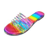 Dasongff Sandali estivi da donna e ragazza, alla moda, piatti con strass, per la casa, per l'estate, con paillettes, multicolore, 38 EU