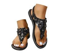 Dasongff Sandali estivi da donna, infradito da donna, eleganti sandali a fiori con zeppa, punta aperta Roma, scarpe infradito estive comode e casual per vacanze, Nero , 38 EU