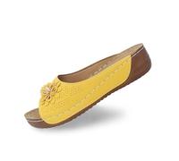 Dasongff Sandali ortopedici da donna con zeppa in pelle comoda ortopedica pantofole piatte a punta aperta sandali scarpe da spiaggia casual moda da donna traspiranti spesse, giallo, 36 EU