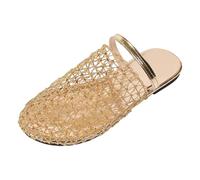Dasongff Sandali Piatti a Punta Chiusa in Rete per Donne Metalliche traforate Sandali con Infilatura Fishnet Mesh Close Toe Flat Sandals Metallic Hollow Out Slip On Slides, A A Oro, 37 EU