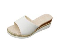 Dasongff Sandali piatti da donna a punta aperta pantofole slip-on estate ciabatte nude piedi suola zeppa confortevole scarpe antiscivolo spiaggia wedges platform slipper bohemia beach sandals, bianco
