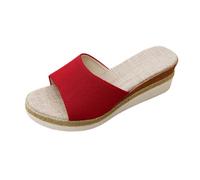 Dasongff Sandali piatti da donna a punta aperta pantofole slip-on estate ciabatte nude piedi suola zeppa confortevole scarpe antiscivolo spiaggia wedges platform slipper bohemia beach sandals, rosso